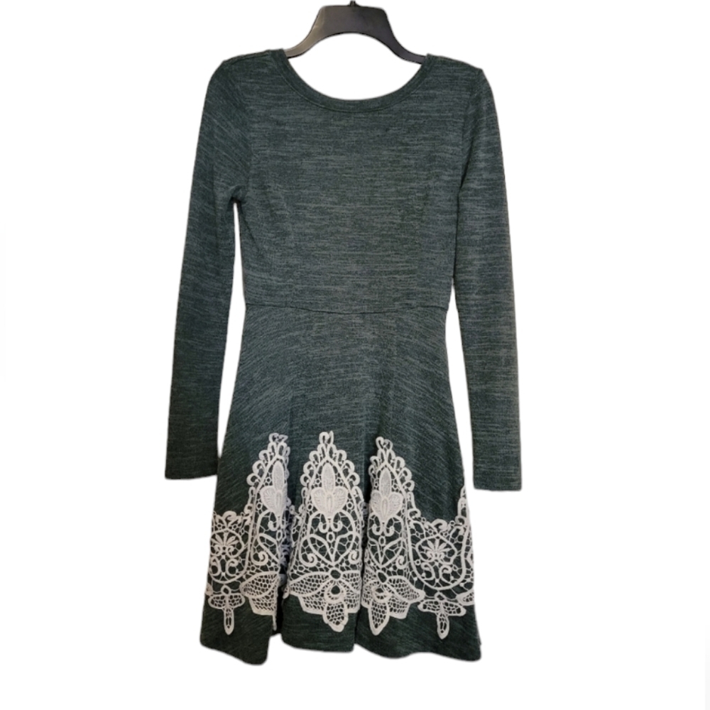 Alter'd State green long sleeve white lace bottom, fit and flare dress Size S